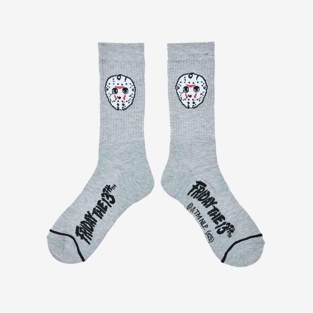 Mens Friday the 13th Jason Voorhees Crew Socks Gray Size 6-12 Horror Movie